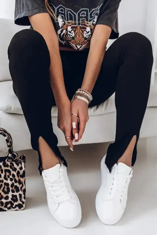 Rib Knit High Waist Leggings - Fashionfitz