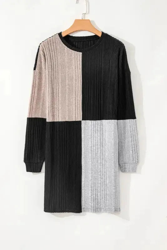 Ribbed Color Block Mini Dress - Fashionfitz