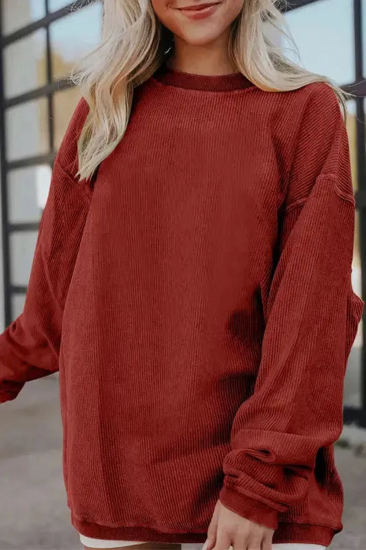 Ribbed Corded Oversized Sweatshirt - Fashionfitz