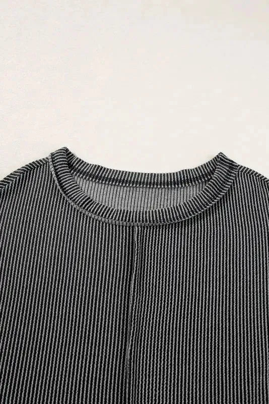 Ribbed Tee and Pants Two-piece Outfit - Fashionfitz