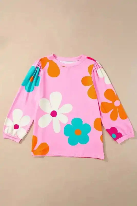 Rose Cute Flower Print Bracelet Sleeve Top - Fashionfitz