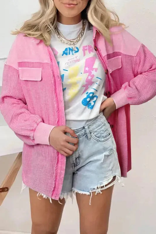 Rose Mineral Washed Cotton Shacket - Fashionfitz