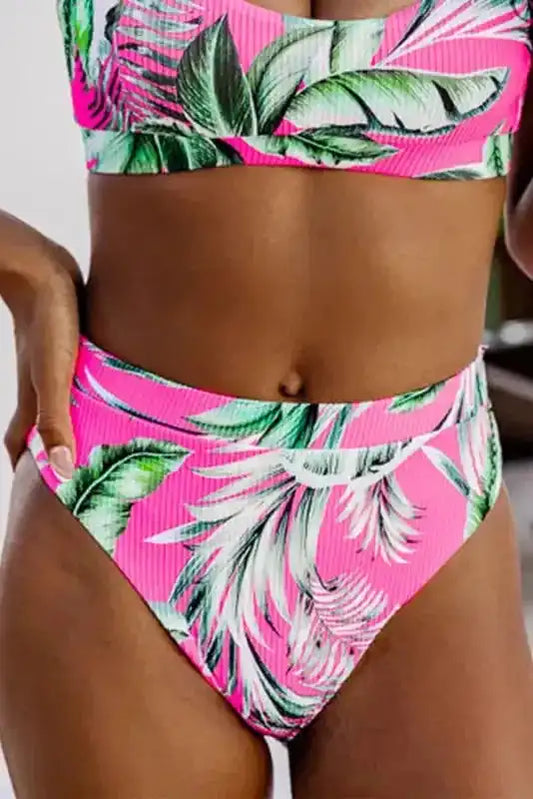 Rose Tropical Print Textured Bikini Bottoms - Fashionfitz