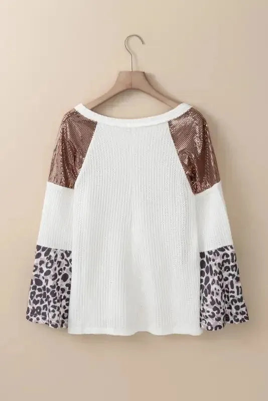Sequin Patchwork Bell Sleeve Tunic Top - Fashionfitz