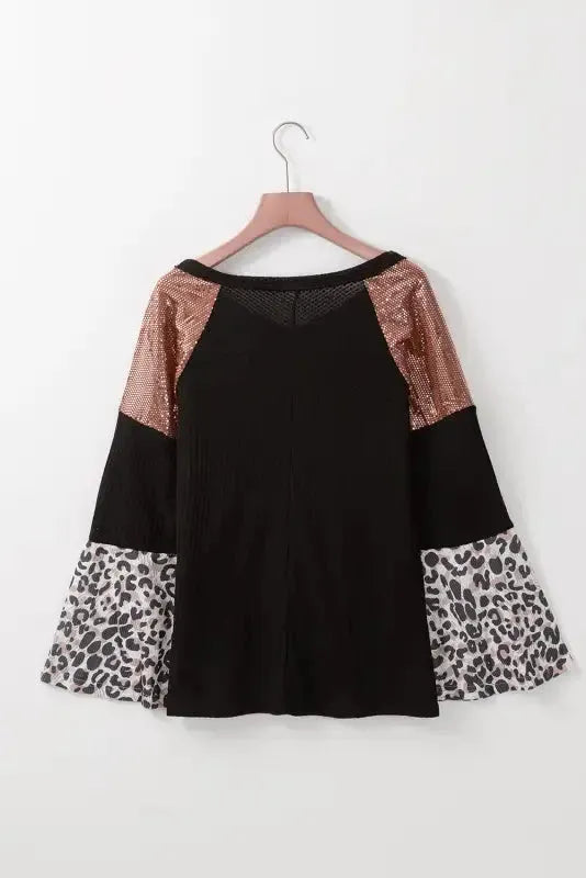 Sequin Patchwork Bell Sleeve Tunic Top - Fashionfitz