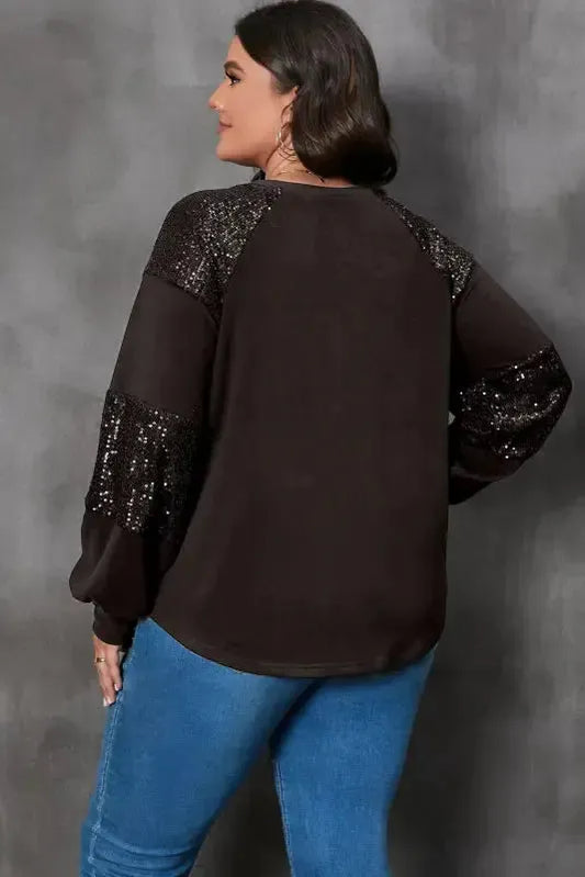 Sequin Patchwork Long Sleeve Top - Fashionfitz
