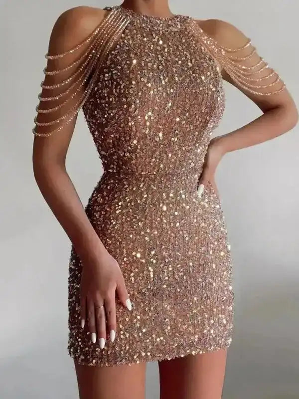 Sequined Chain Beads Bodycon Party Dress - Fashionfitz
