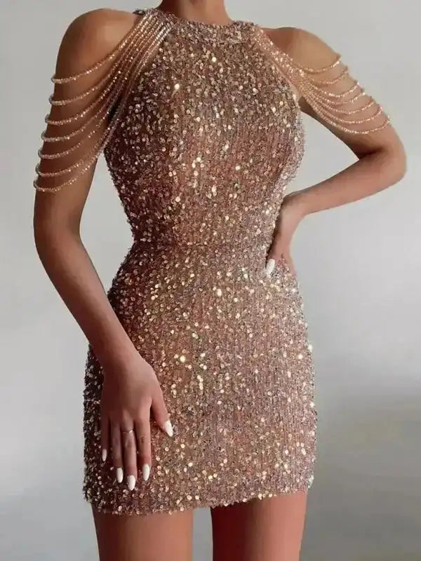 Sequined Chain Beads Bodycon Party Dress - Fashionfitz