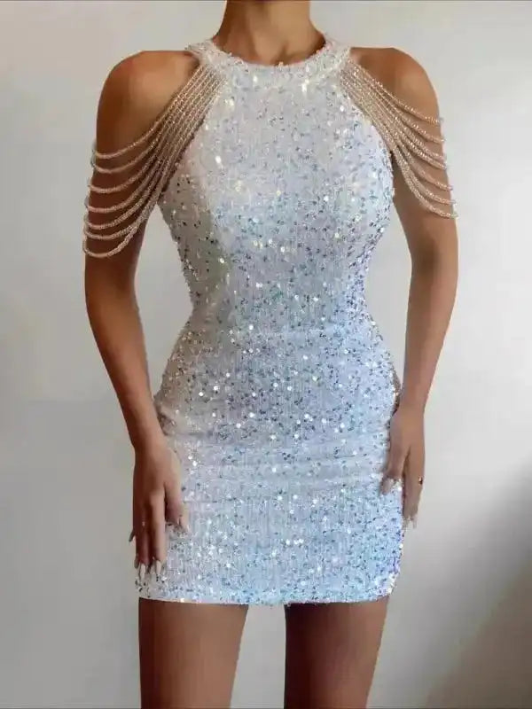 Sequined Chain Beads Bodycon Party Dress - Fashionfitz