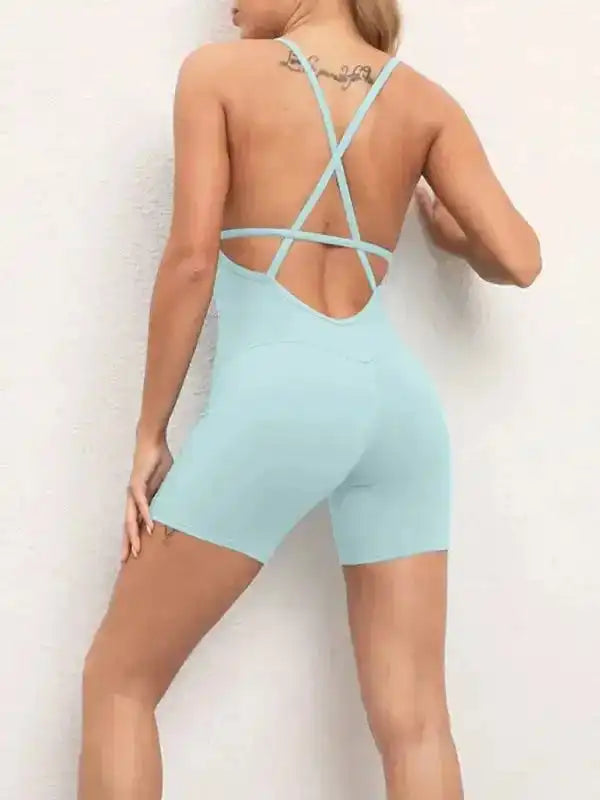 Sexy buttocks yoga pants sports one-piece fitness pants open back cross jumpsuit - Fashionfitz