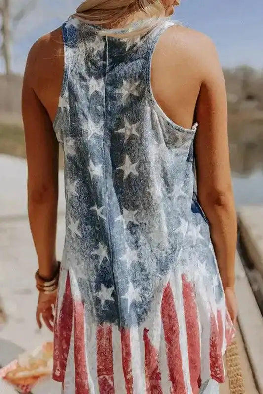 Shift Tank Top - Blue Vintage Washed Flag Print - Fashionfitz