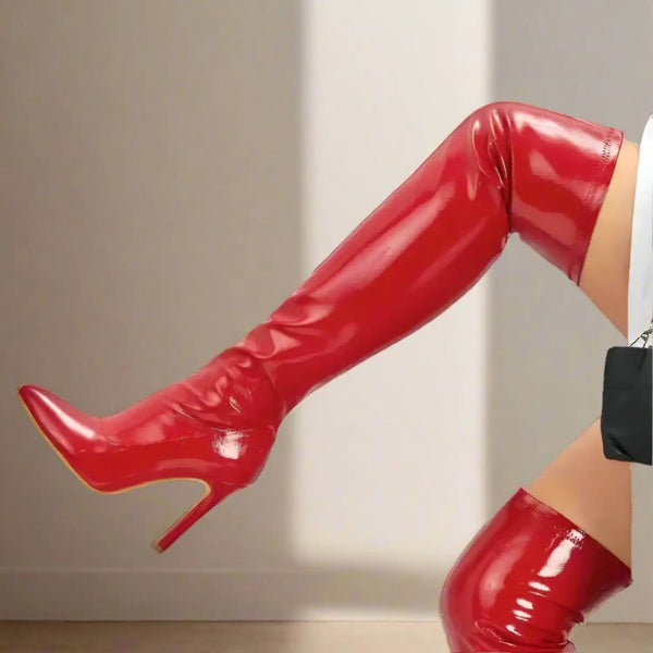 Shiny Stiletto High Heels Over-the-Knee Boots - Fashionfitz