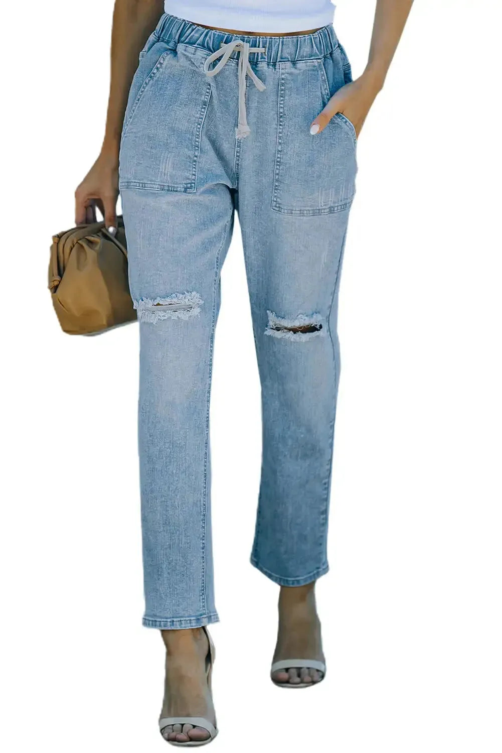 Distressed Denim Joggers - Fashionfitz