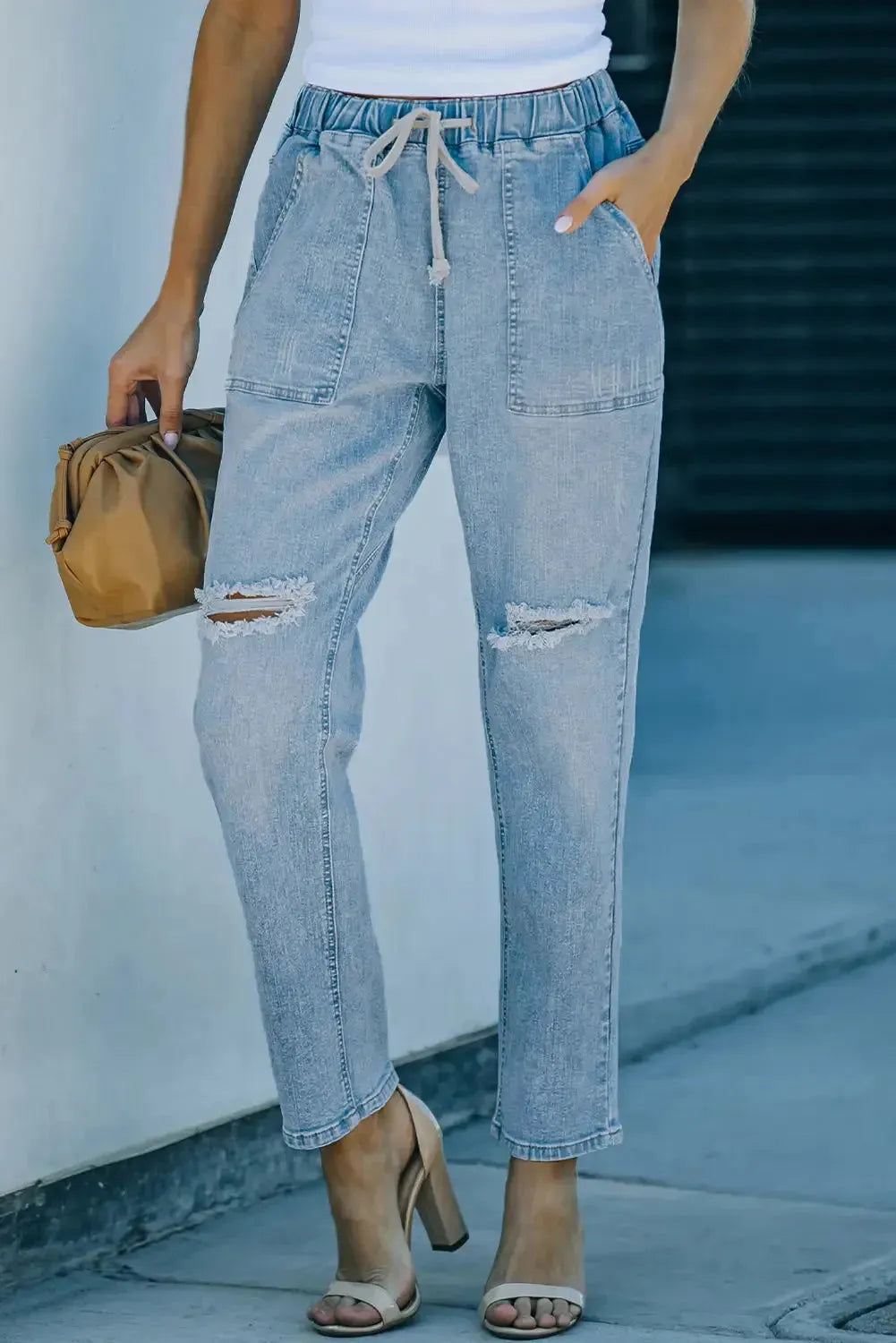 Distressed Denim Joggers - Fashionfitz