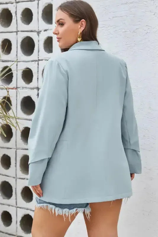 Sky Blue Plus Size Soft Lightweight Pocketed Lapel Blazer - Fashionfitz