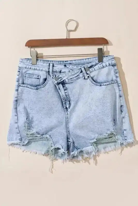 Skyline Fray Crossed Denim Shorts - Fashionfitz