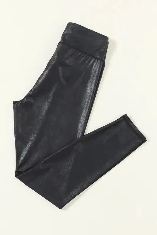 Sleek Leather Leggings - Crossed Dip Waist - Fashionfitz