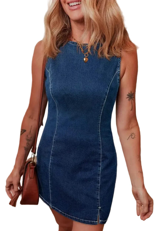 Mini Dresses Dirty blue / S / 72%Cotton+26%Polyester+2%Elastane Fashionfitz Sleek Mini Denim Dress for Stylish Looks