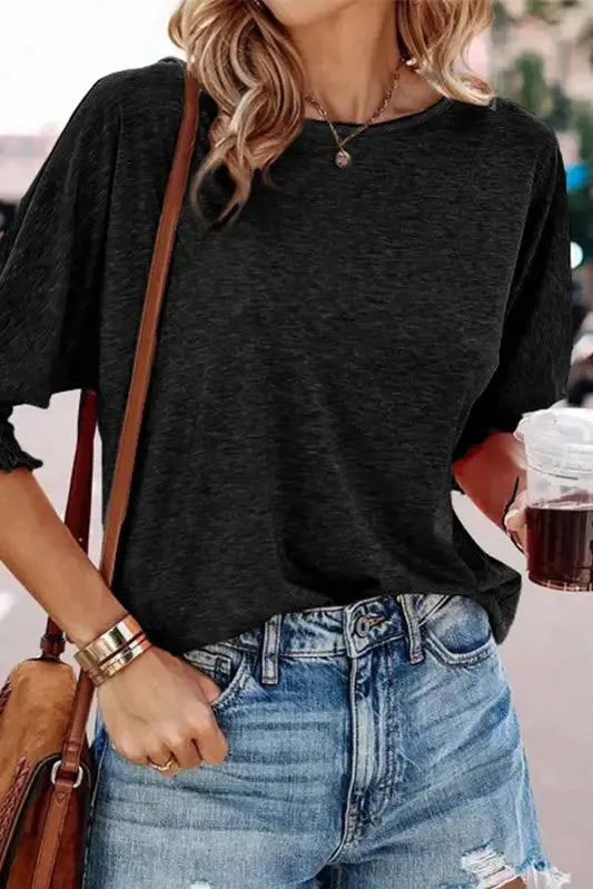 Smocked Sleeve Casual Loose Top - Fashionfitz