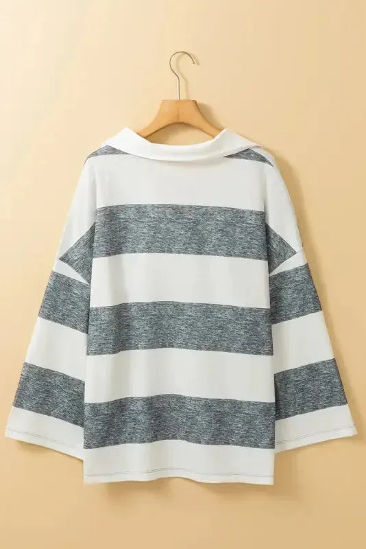 Stripe Oversized Collared Long Sleeve Top - Fashionfitz
