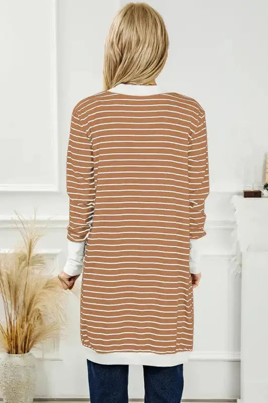 Striped Open Front Cardigan - Fashionfitz