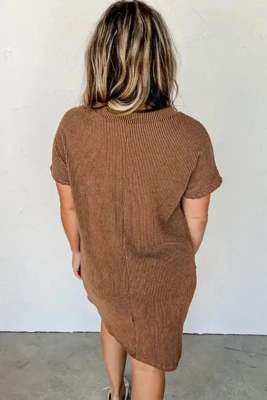 Striped ribbed knit T-shirt dress side view — Fashionfitz UK