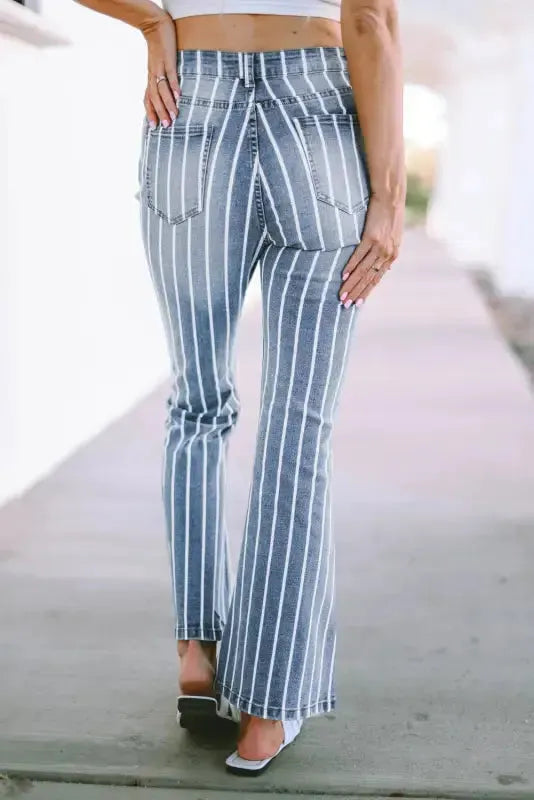 Striped Ripped Flare Jeans - Fashionfitz