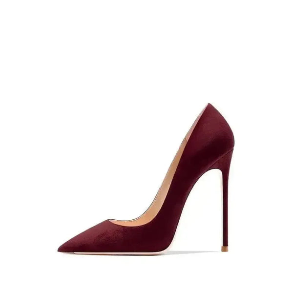 Side profile of black suede pointed-toe stiletto pump Fashionfitz UK