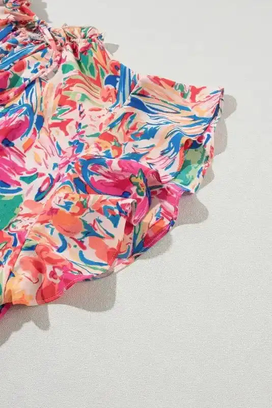 Summer Blouse - Floral Ruffled Sleeve V Neck - Fashionfitz