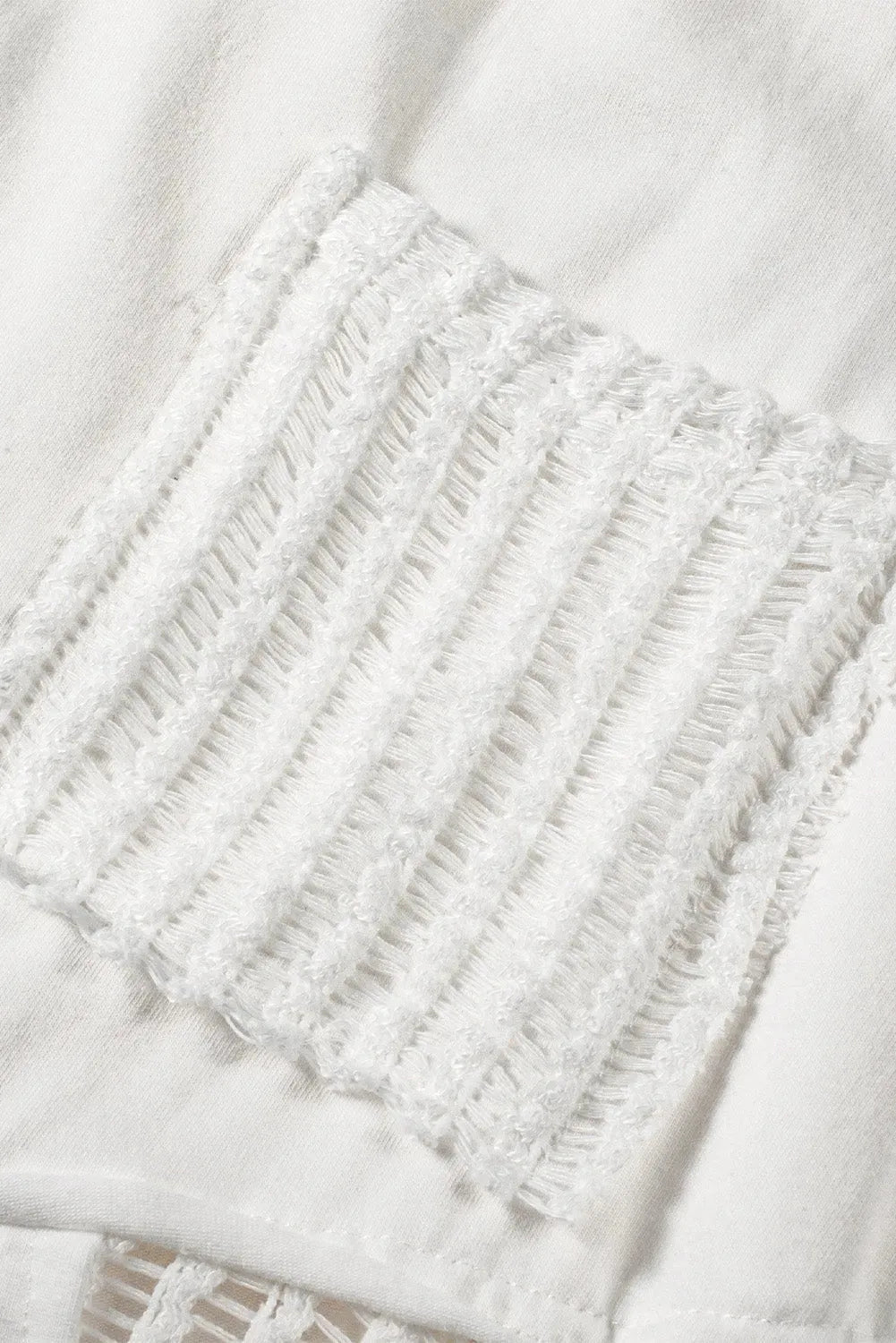 White Hollow Knit Splicing Keyhole Back Tunic Top - Fashionfitz