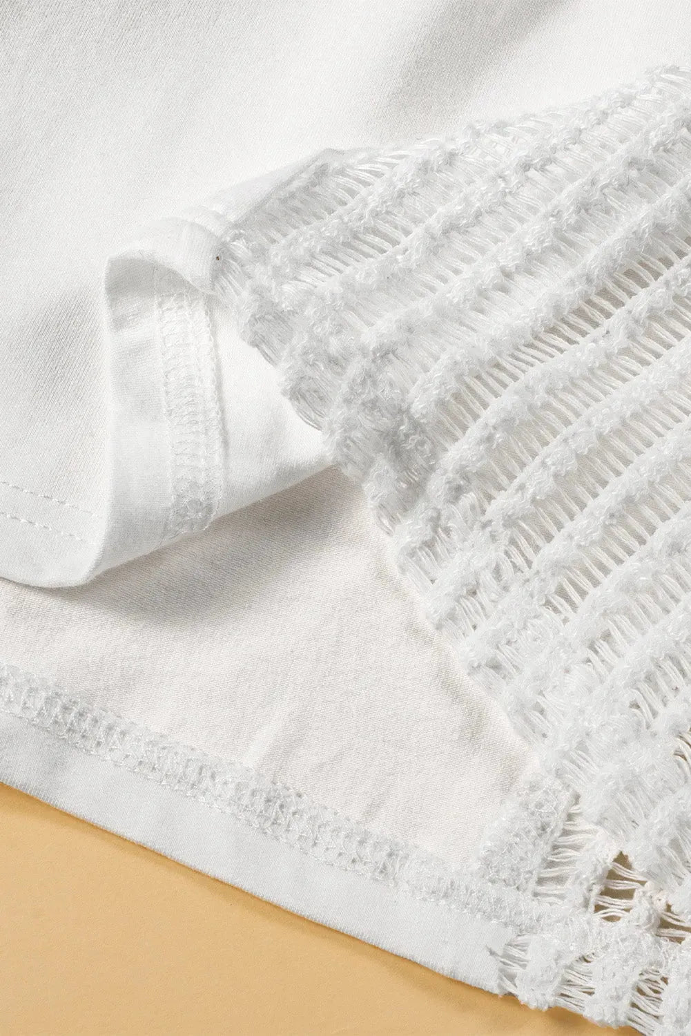 White Hollow Knit Splicing Keyhole Back Tunic Top - Fashionfitz