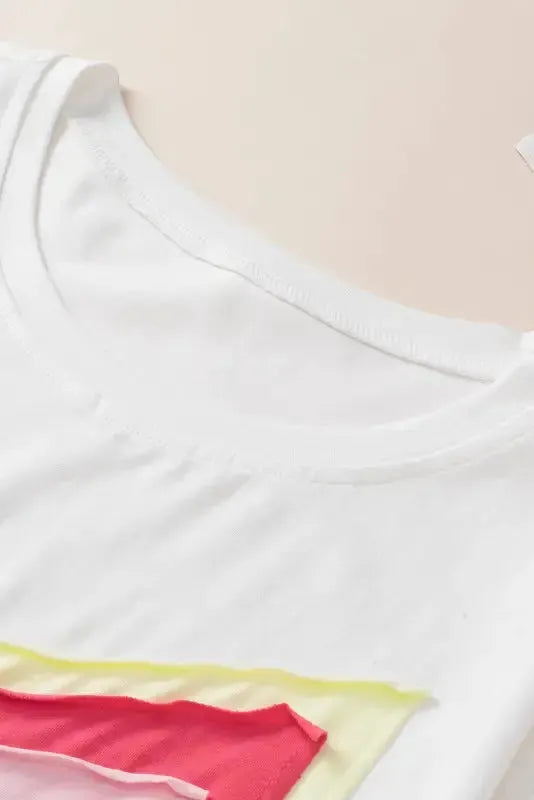 White Colorblock Star Patched Half Sleeve Oversized Tee - Fashionfitz