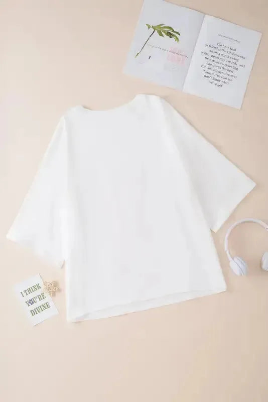 White Colorblock Star Patched Half Sleeve Oversized Tee - Fashionfitz