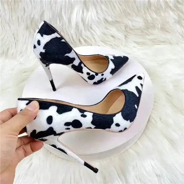 Black white graffiti stiletto pumps side view — Fashionfitz UK