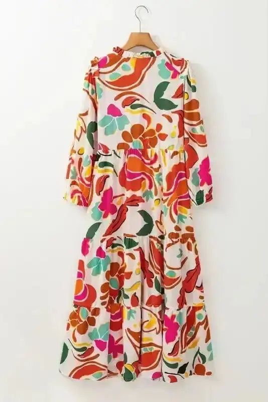 Floral tiered lace-up maxi dress back view — Fashionfitz UK