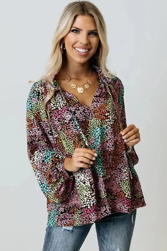Vibrant Floral Puff Sleeve Blouse - Fashionfitz