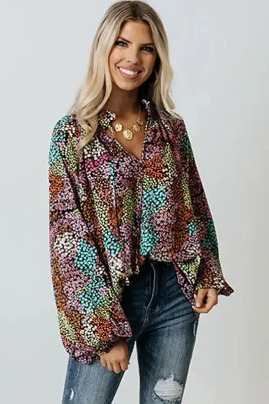 Vibrant Floral Puff Sleeve Blouse - Fashionfitz