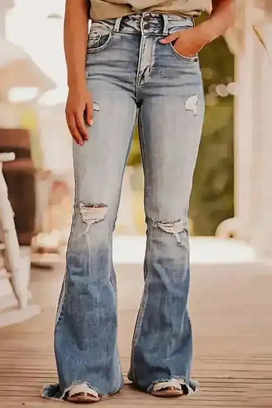 Vintage Ripped Raw Edge Flare Jeans - Fashionfitz