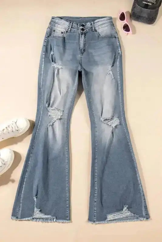 Vintage Ripped Raw Edge Flare Jeans - Fashionfitz