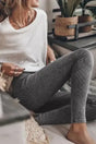 Vintage Wash Ribbed Leggings - Dark Grey styled casually indoors with a white top, showcasing the soft ribbed texture and snug fit.