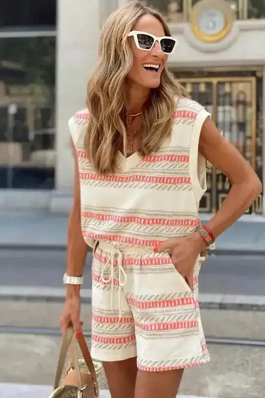 Western stripe tank shorts set back view — Fashionfitz UK