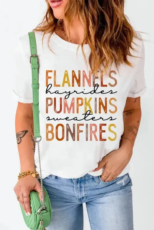 White flannels hayrides pumpkins sweaters bonfires graphic