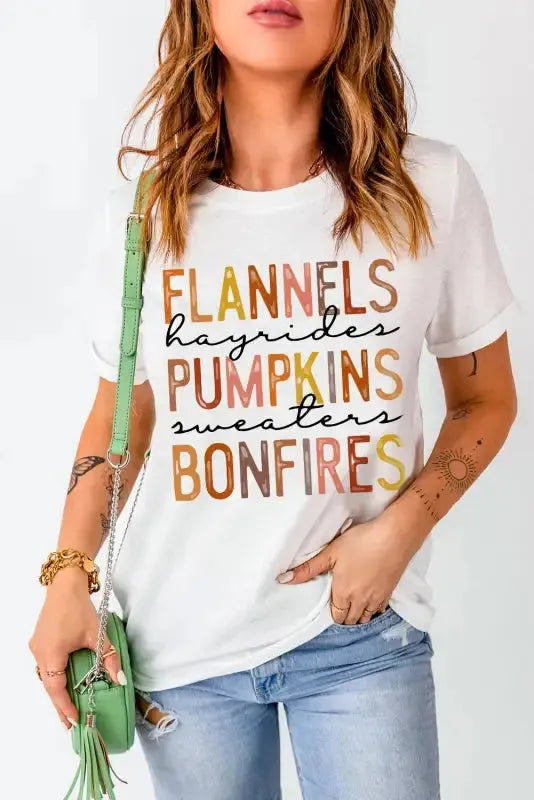 White flannels hayrides pumpkins sweaters bonfires graphic
