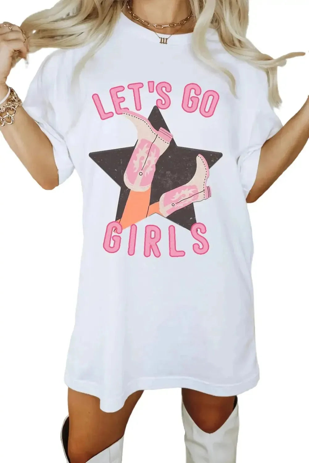 White lets go girls western graphic tee
