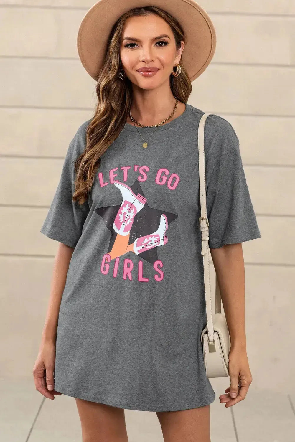 White lets go girls western graphic tee - gray / l /