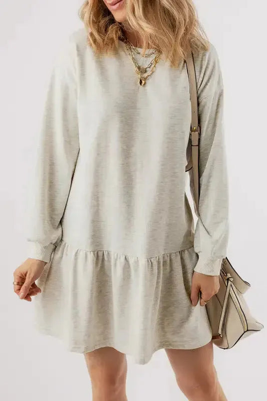 White Mini Dress - Puff Sleeve Ruffle Hem - Fashionfitz