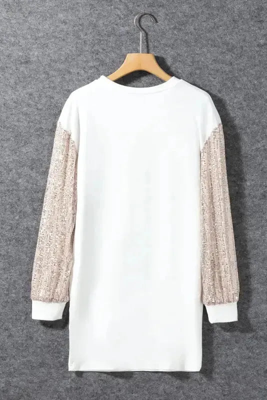 White Sequin Puff Sleeve Shift Mini Dress - Fashionfitz