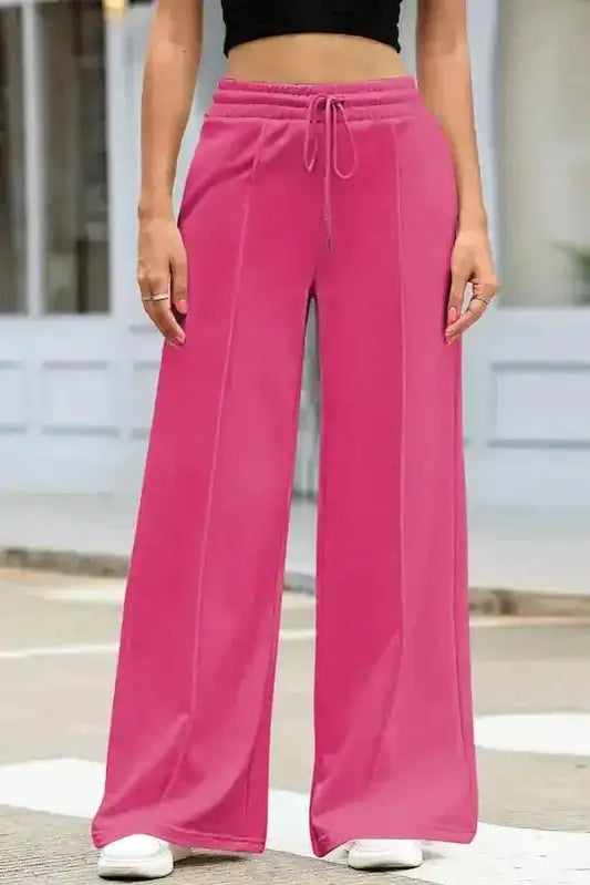 Wide Leg Sweatpants - Rose Red Terry Knit - Fashionfitz