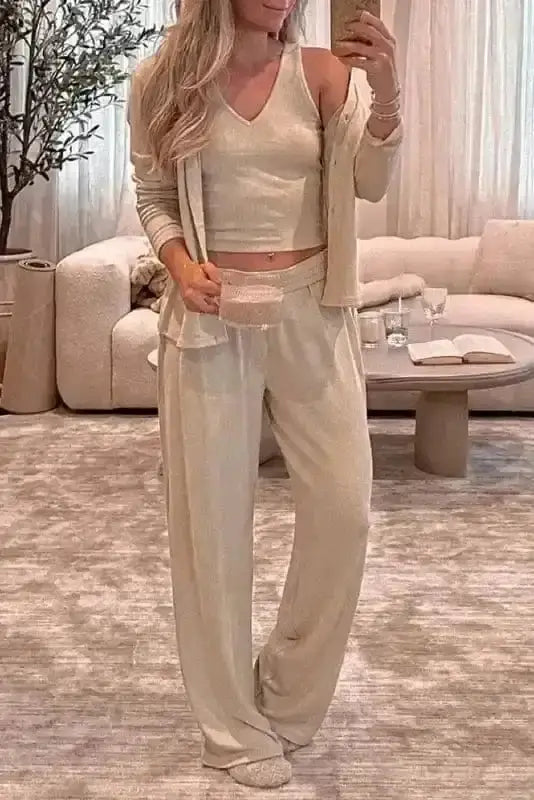 Oatmeal 3 piece cosy knit loungewear set — Fashionfitz UK