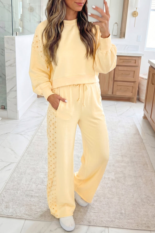 Butter yellow eyelet embroidered co-ord set — retro floral and prairie print outfit UK 2026 from Fashionfitz
